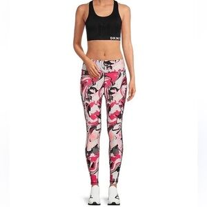 Dkny Womens Printed High Waist Performance Leggings Tight Fiery Pink L new